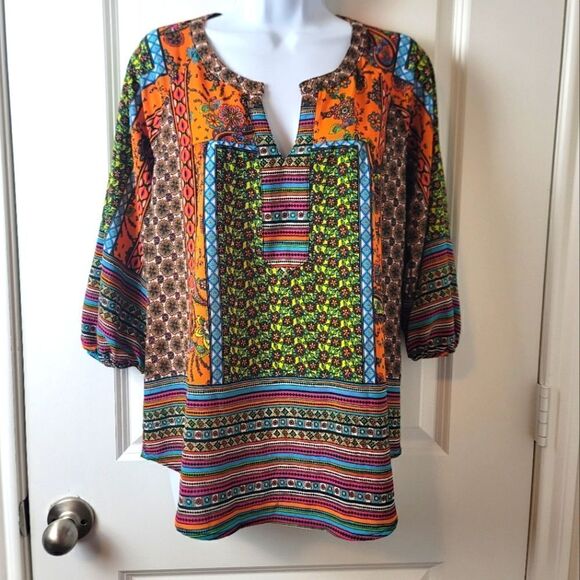 FIG & FLOWER Vibrant Anthro Blouse - Picture 1 of 9